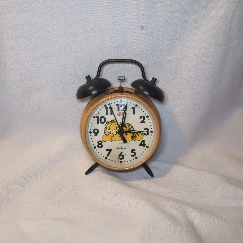 Vintage Sunbeam Garfield Wind Up Orange Clock Alarm Not Working